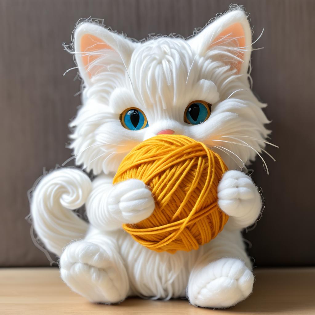 Detailed Cat with Yarn Ball Artwork