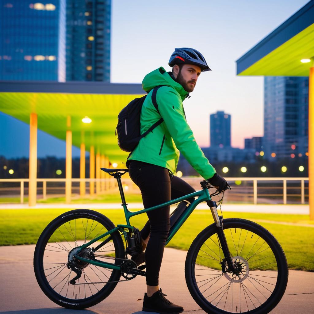 Urban Biker in Twilight City Park