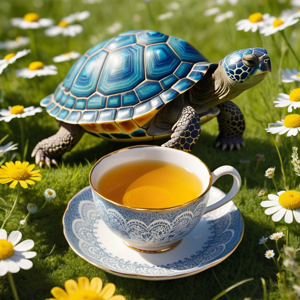 Surreal Tortoise-Teacup in Meadow