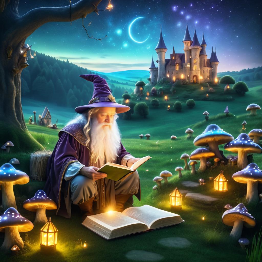 Enchanting Meadow with Wizard and Creatures