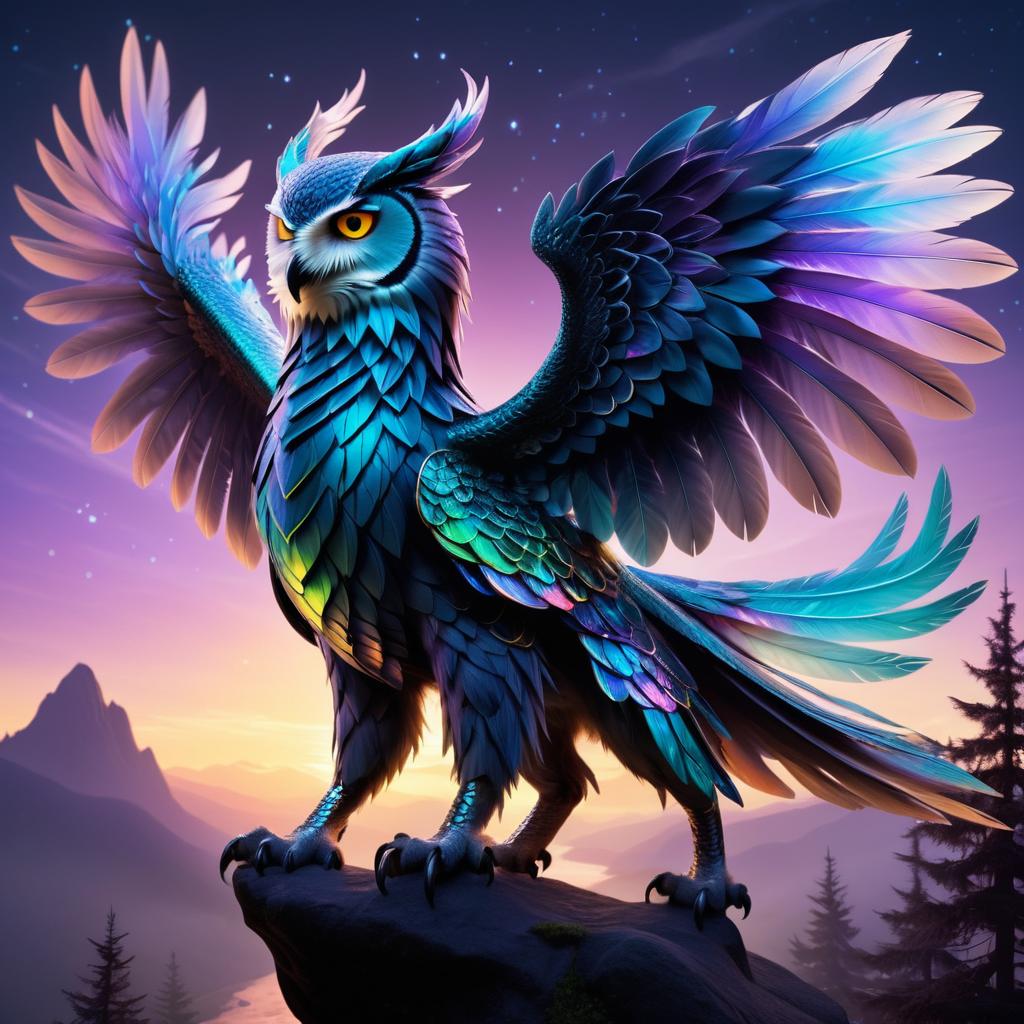 Mythical Dragon-Owl Beast in Twilight