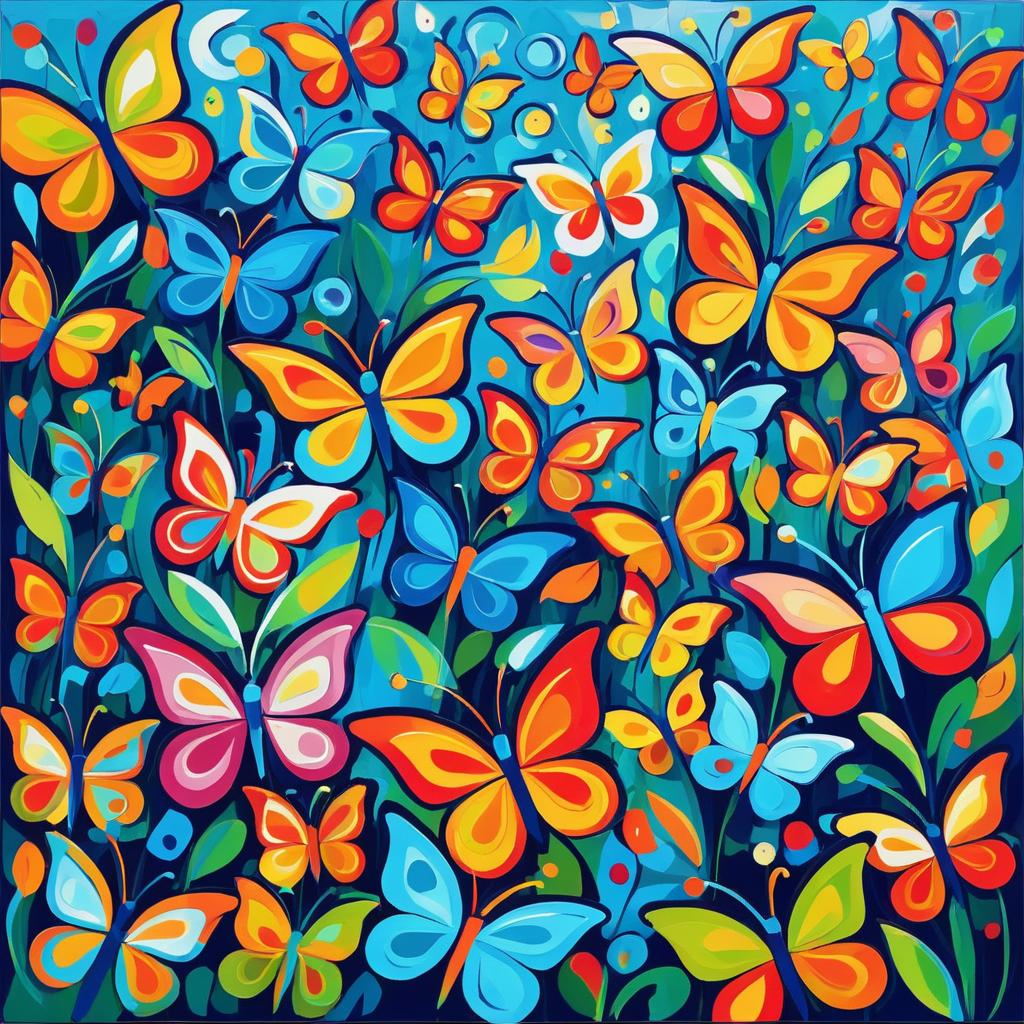 Vibrant Picasso-Inspired Butterfly Garden