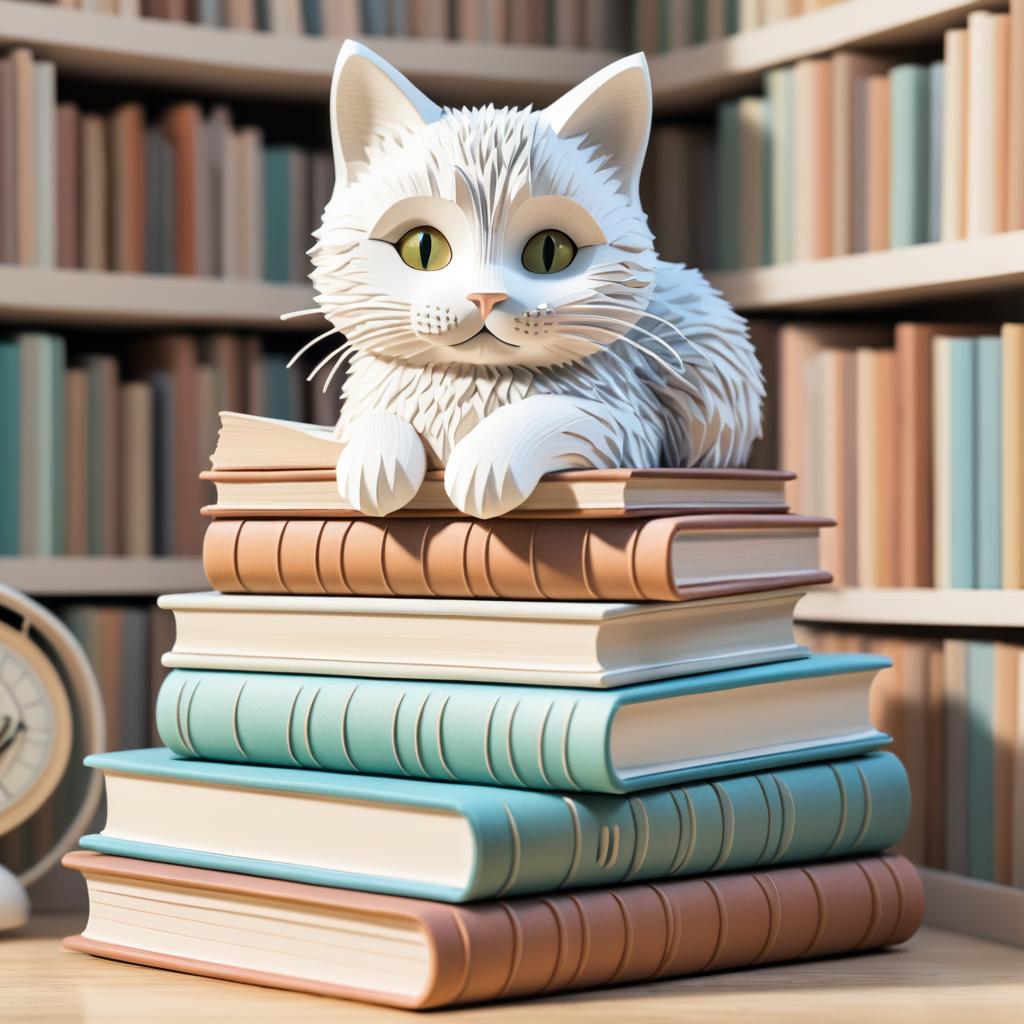 Whimsical Cat Among Cozy Books