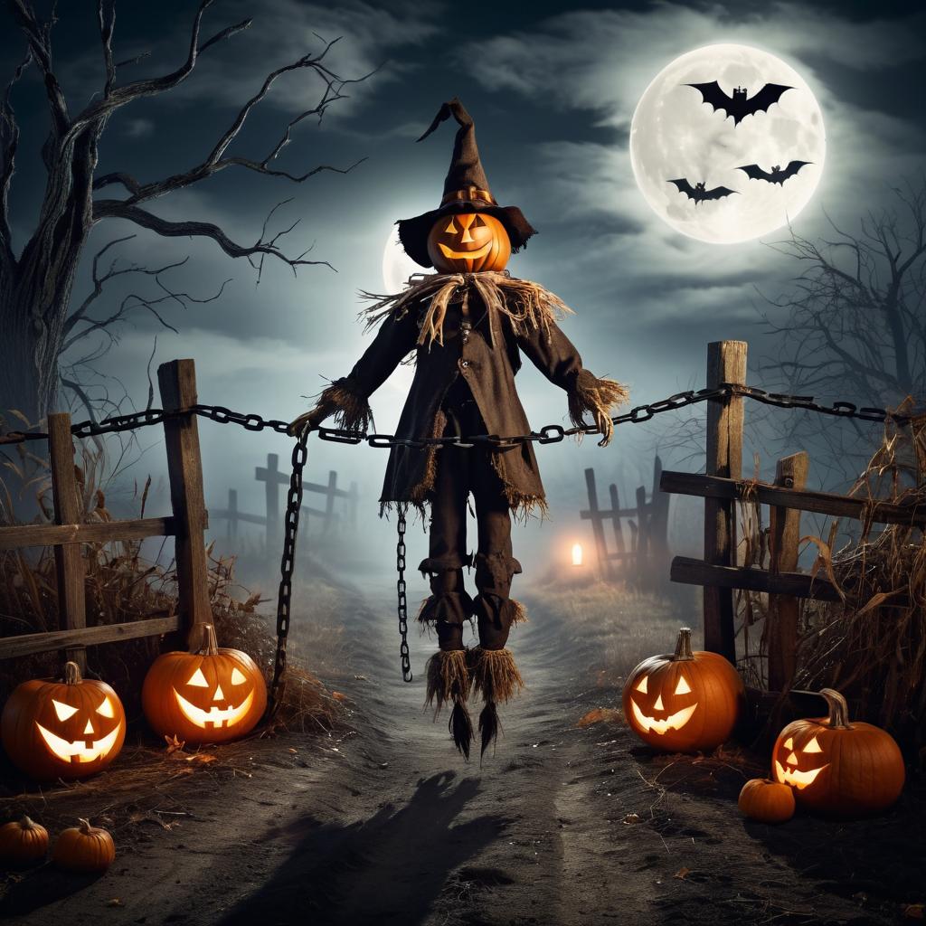 Eerie Halloween Night with Haunted Scarecrow