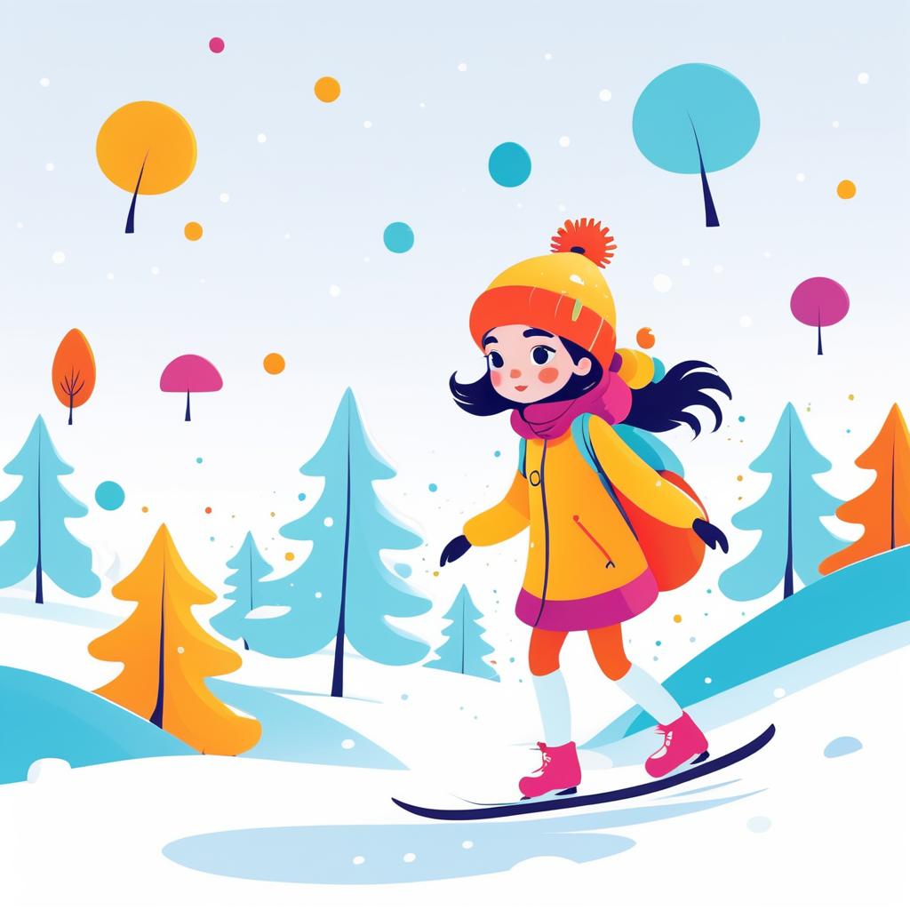 Whimsical Girl in Colorful Snow Scene