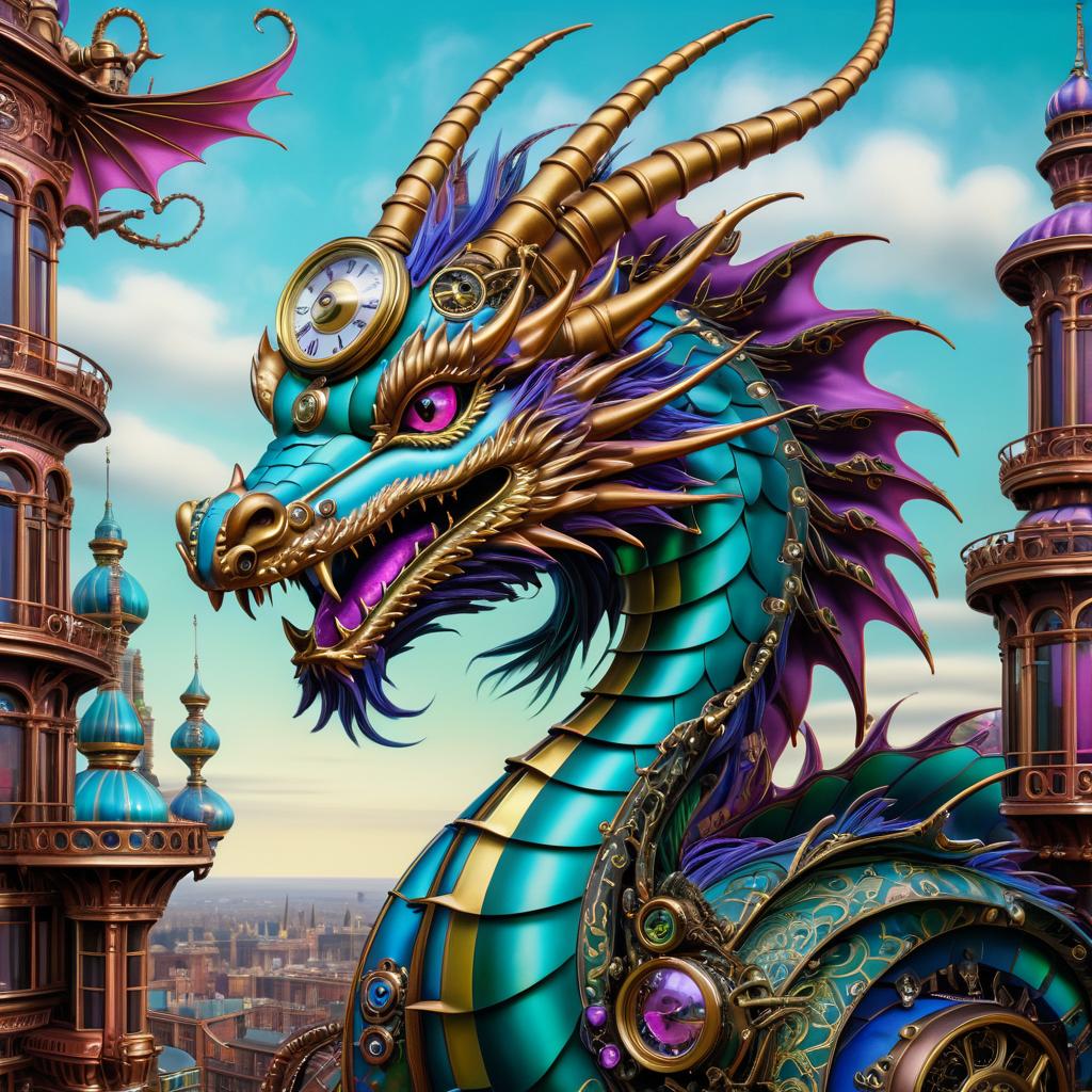 Majestic Steampunk Dragon in Hyper-Realism