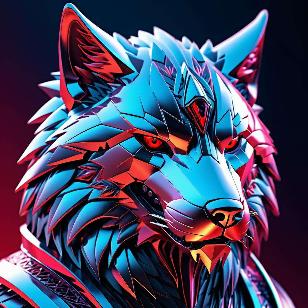 Futuristic Crimson Wolf with Cyberpunk Design