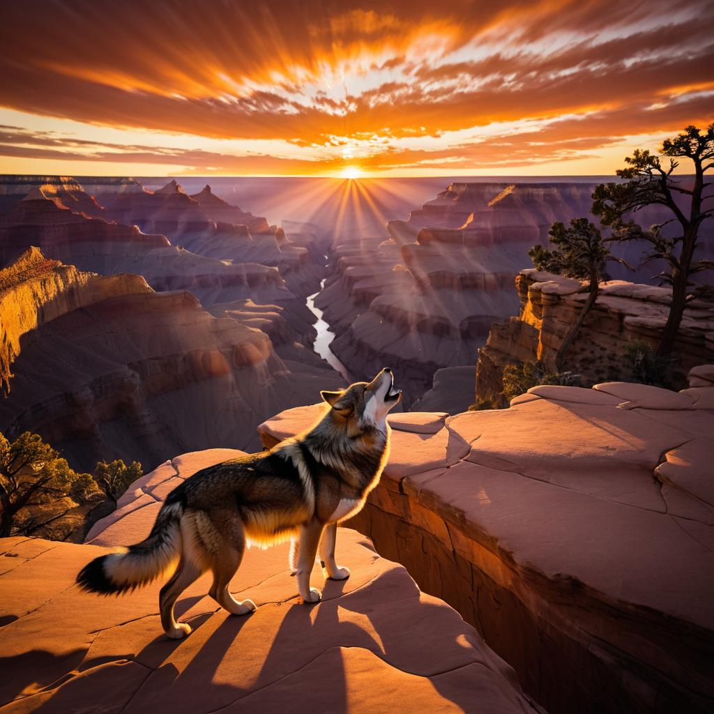 Majestic Wolf Against Grand Canyon Sunset