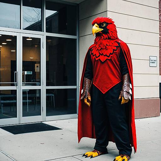 Red Hawk Bird Costume Pose