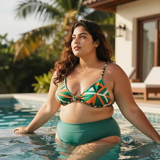 Sunlit Infinity Pool: Plus-Size Latina Portrait