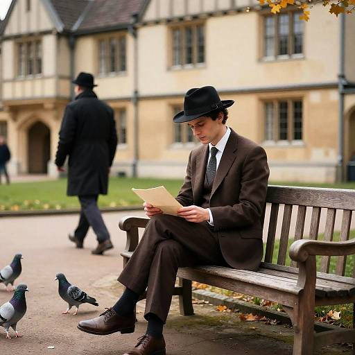 Autumn Scene with Man on Bench
