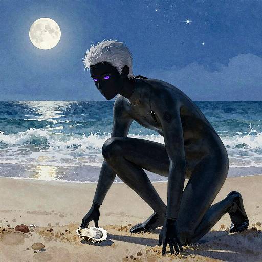 Moonlit Beach Warrior in Watercolor