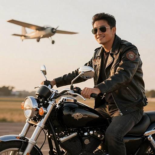 Cool Biker Man Enjoying a Sunset