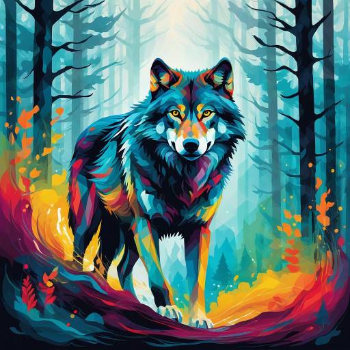 Majestic Abstract Wolf in Misty Forest Majestic Abstract Wolf in Misty Forest