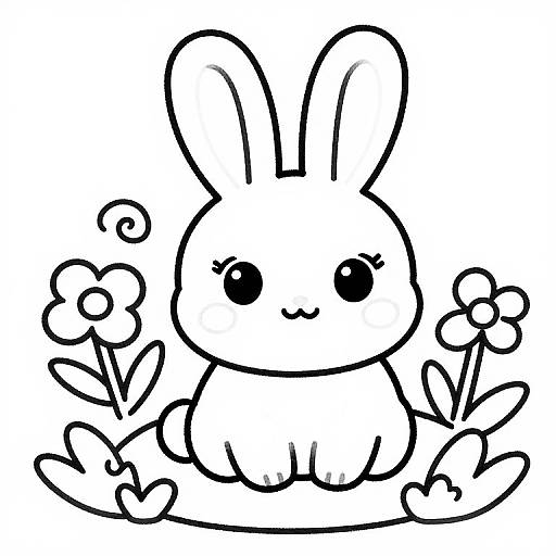 Cute Black and White Bunny Embroidery