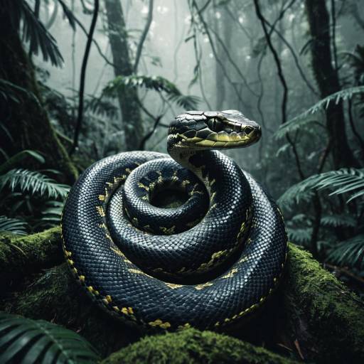 Spiral Python in Misty Rainforest Scene