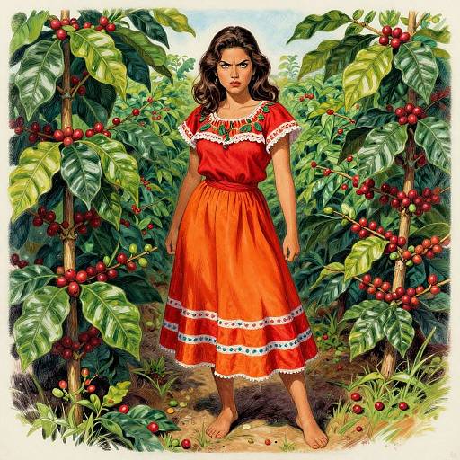 Realistic Mexican Pinup in Coffee Plantation