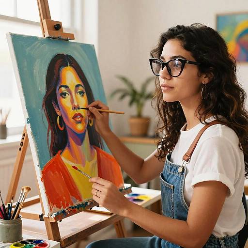 Latina Artist in Sunlit Studio