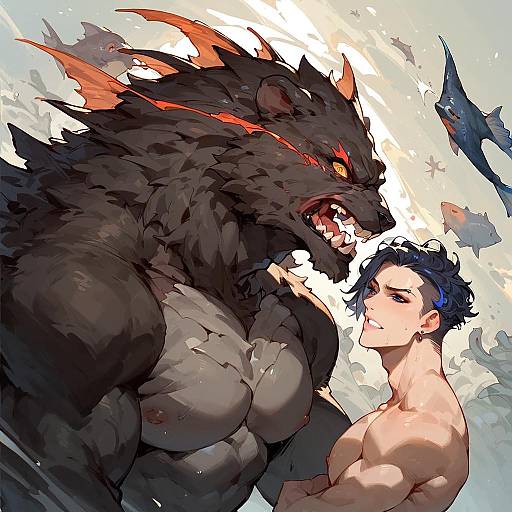 Epic Dark Fantasy Man with Bear