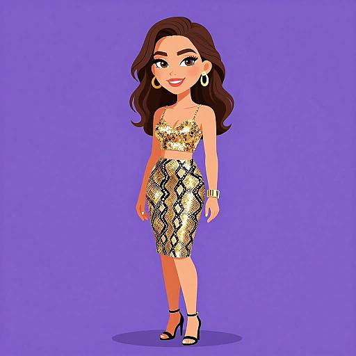 Smiling Woman in Metallic Evening Wear