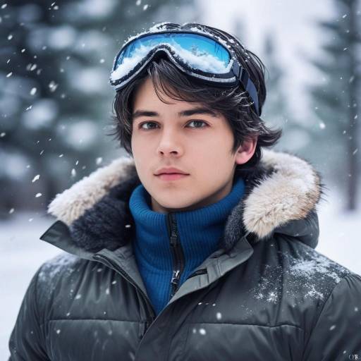 Young man in winter jacket with snow goggles
