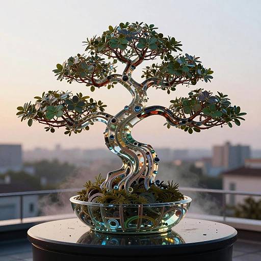 Sentient Glass Bonsai at Neon Dawn