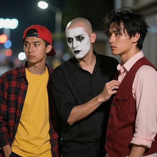 Nighttime Gathering of Three Friends