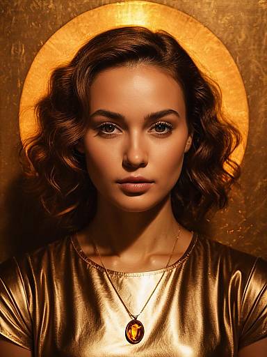 Portrait of Woman in Gold Dress with Pendant