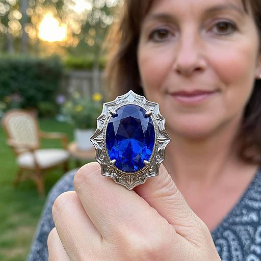 Realistic Blue Gemstone Brooch Portrait