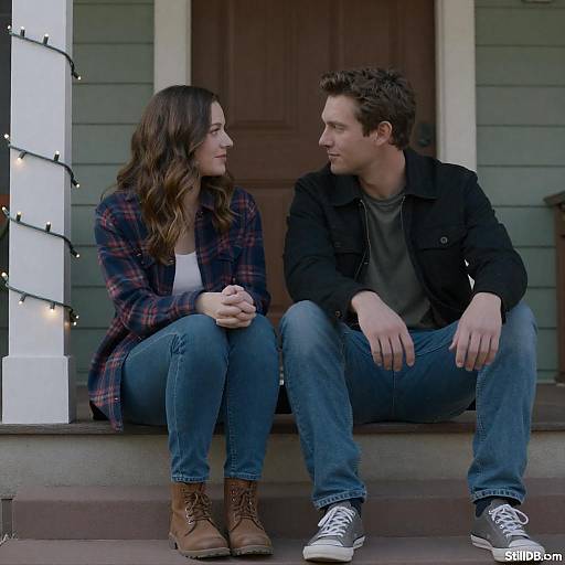 Cozy Christmas Couple on Front Steps