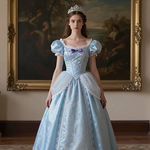 Young Woman in Light Blue Princess Dress with Tiara