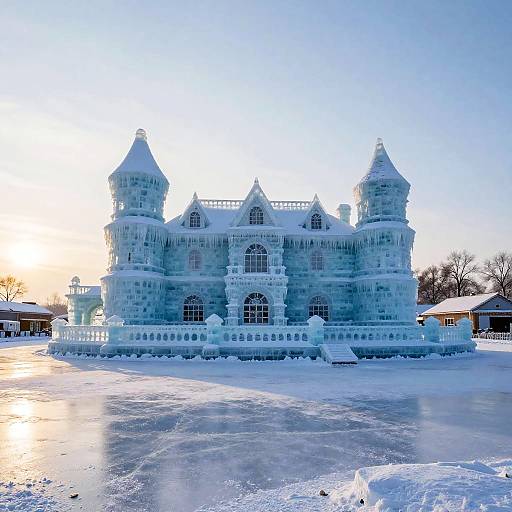 Frozen Winter Icicle Mansion Sunset