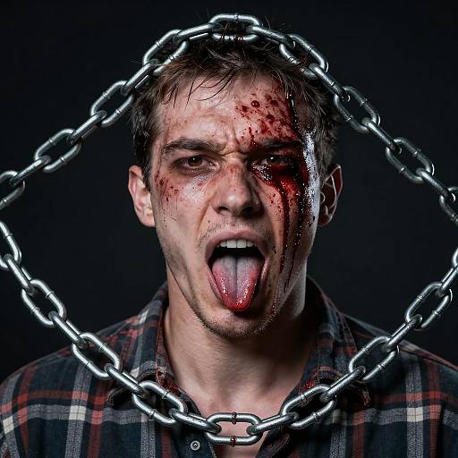 Intense Close-Up of Bloodied Male