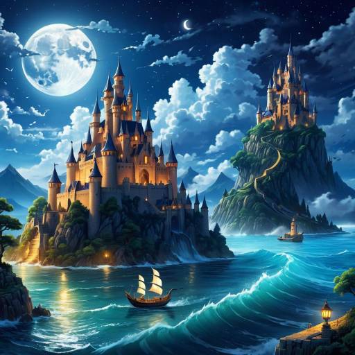 Fantasy Night Landscape with Castle
