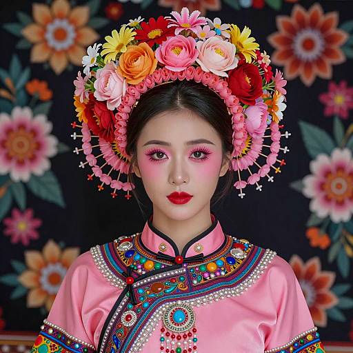 Vibrant Portrait of Asian Woman in Headdress