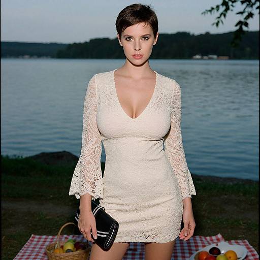 Petite Woman at Lakeside Picnic