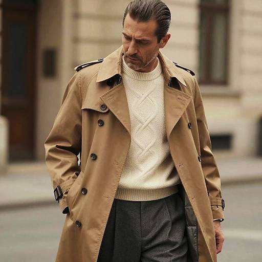 Man in Camel Trench Coat and Cashmere Sweater