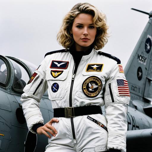 90s Female Pilot in White Military Flight Suit