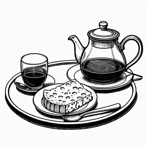 Teapot and Wine: B&W Coloring Page
