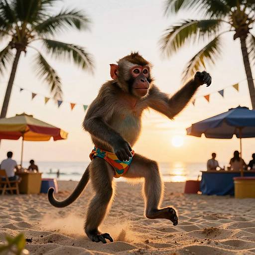Monkey Dancing Griddy at Tropical Beach Party