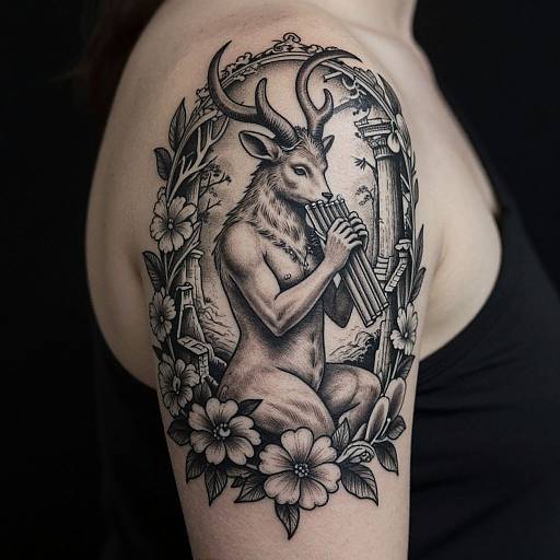 Vintage Faun Tattoo with Mythological Flair