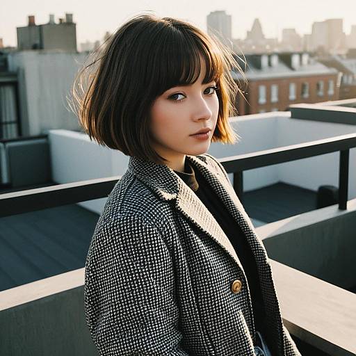 Young Woman with Angled Bob Hairstyle on Rooftop
