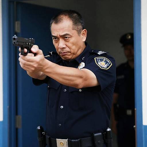 Intense Policeman in Photorealistic Scene