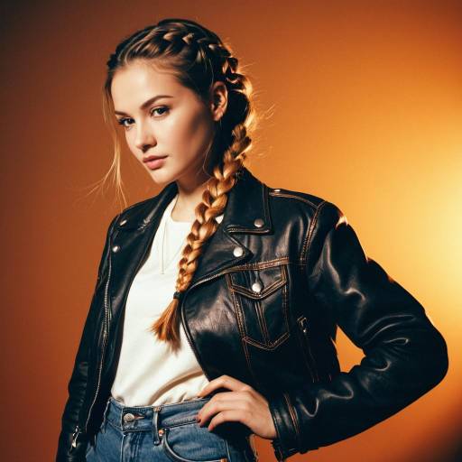 Woman with Bubble Braid Wearing Leather Jacket Woman with Bubble Braid Wearing Leather Jacket