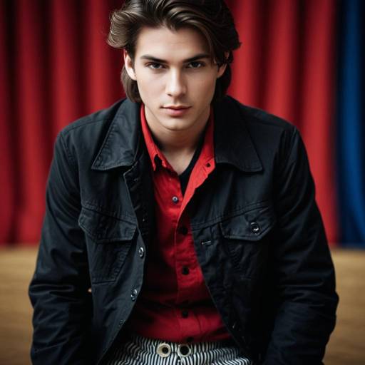Young Man in Black Jacket and Red Shirt