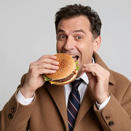 Cheerful Man Enjoying Hamburger