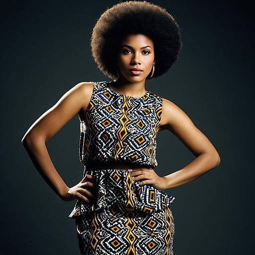Woman in Stylish Ankara Dress with Afro Hairstyle