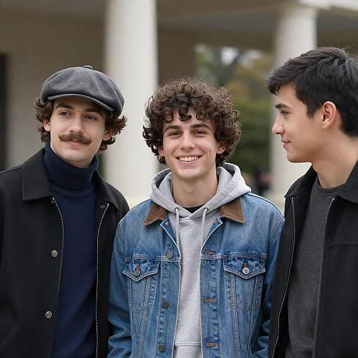 Group of Three Smiling Young Men Outdoors