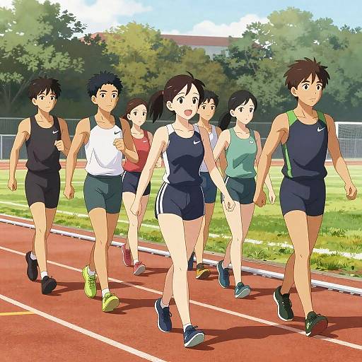 Determined Runners in Nostalgic Anime Style