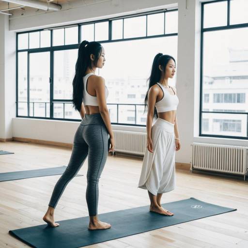 Two Asian Women Doing Yoga in Studio